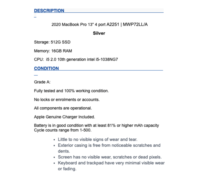 2020 MacBook Pro | Silver | 13" | 512G SSD 16GB RAM | i5 2.0 | A2251 | A Grade